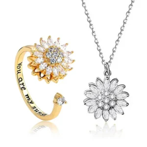 Sunflower Set (Necklace + Ring) - Silver
